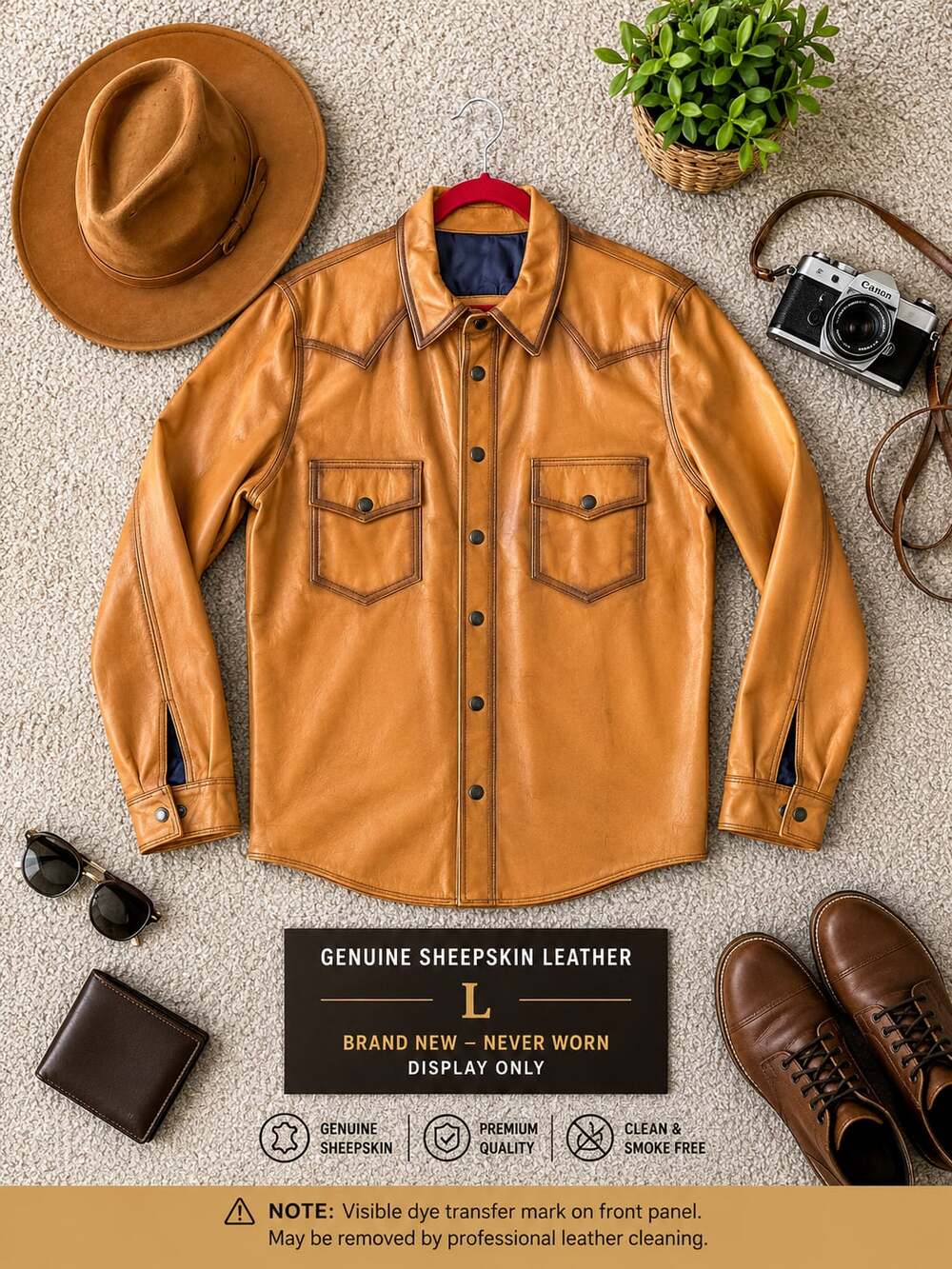 Y'2 LEATHER Genuine Sheepskin Western Shirt Jacket in Camel